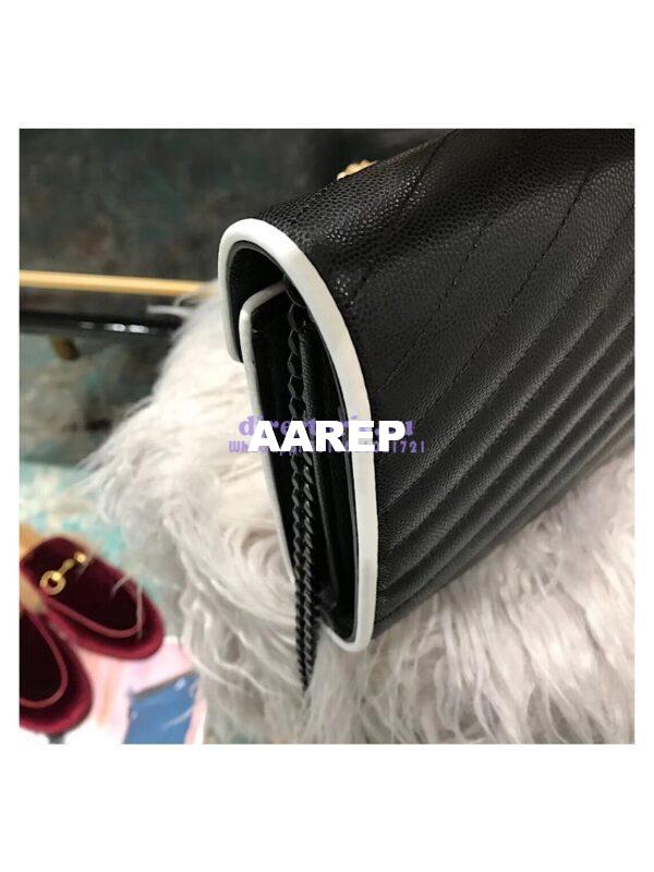 Replica YSL Monogram Saint Laurent Chain Wallet In Black And Dove White Grain De Poudre Textured Matelassé Leather 360452 4