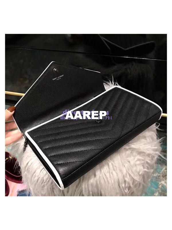 Replica YSL Monogram Saint Laurent Chain Wallet In Black And Dove White Grain De Poudre Textured Matelassé Leather 360452 7
