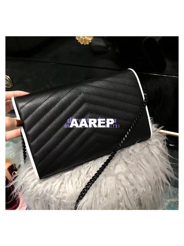 Replica YSL Monogram Saint Laurent Chain Wallet In Black And Dove White Grain De Poudre Textured Matelassé Leather 360452 8