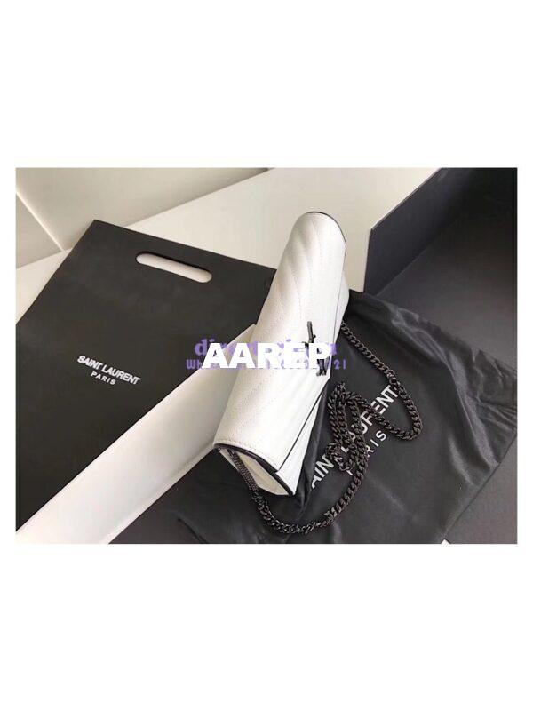 Replica YSL Monogram Saint Laurent Chain Wallet In White And Black Grain De Poudre Textured Matelassé Leather 360452 3