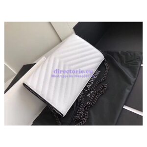 Replica YSL Monogram Saint Laurent Chain Wallet In White And Black Grain De Poudre Textured Matelassé Leather 360452 2