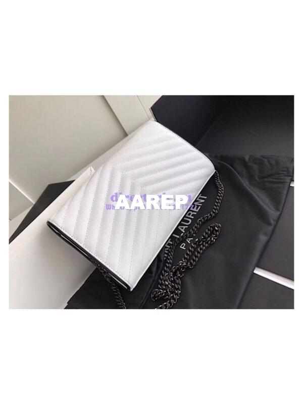 Replica YSL Monogram Saint Laurent Chain Wallet In White And Black Grain De Poudre Textured Matelassé Leather 360452 4