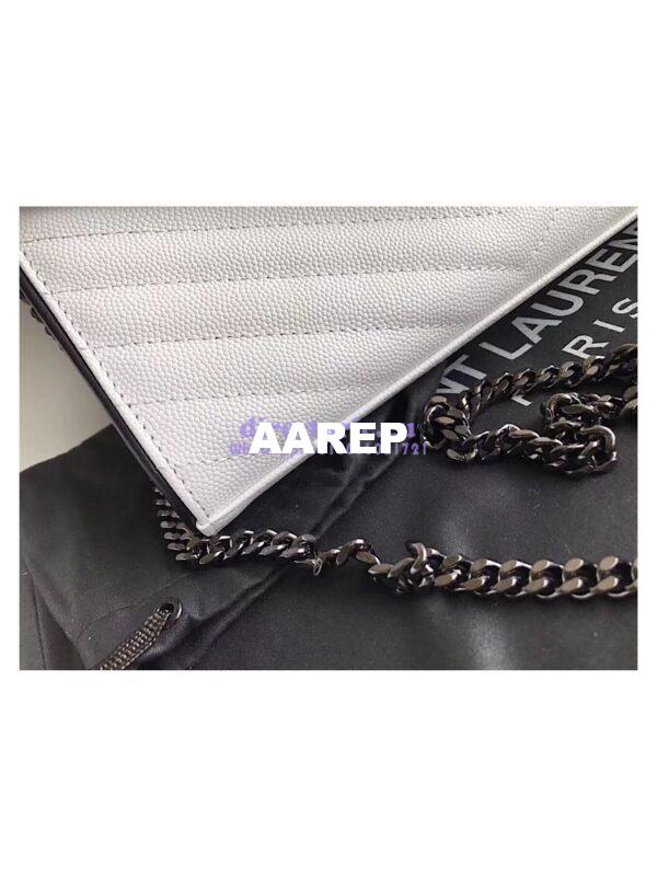 Replica YSL Monogram Saint Laurent Chain Wallet In White And Black Grain De Poudre Textured Matelassé Leather 360452 5