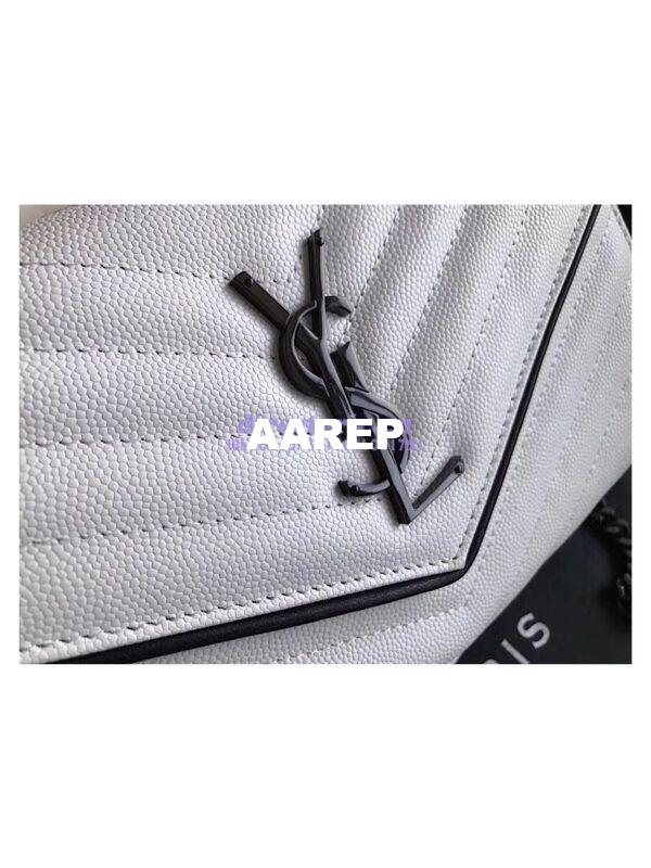 Replica YSL Monogram Saint Laurent Chain Wallet In White And Black Grain De Poudre Textured Matelassé Leather 360452 10