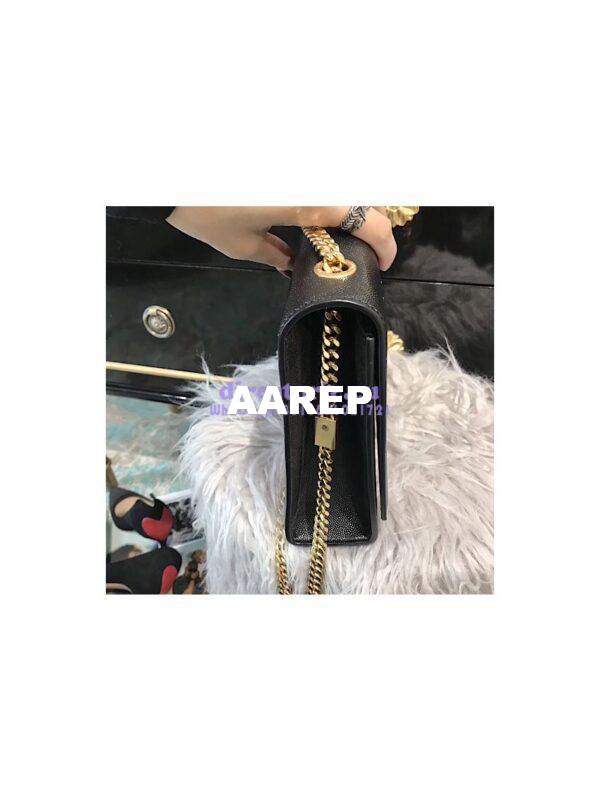 Replica YSL Saint Laurent Large Kate Chain Bag In Black Grain De Poudre Textured Leather Gold Hardware