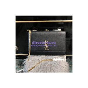 Replica YSL Saint Laurent Large Kate Chain Bag In Black Grain De Poudre Textured Leather Gold Hardware 2
