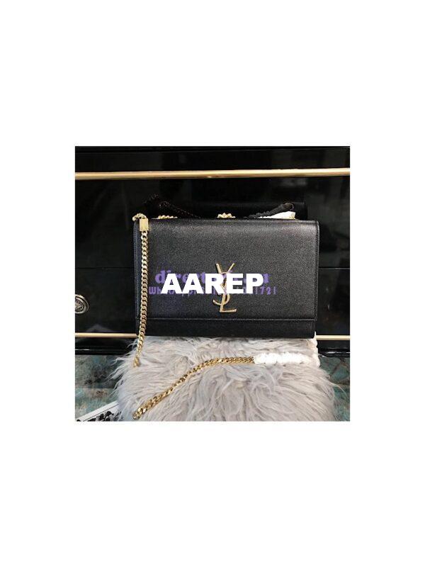 Replica YSL Saint Laurent Large Kate Chain Bag In Black Grain De Poudre Textured Leather Gold Hardware 2