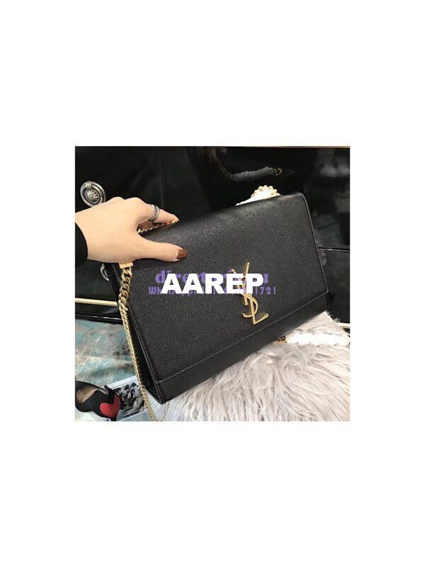 Replica YSL Saint Laurent Large Kate Chain Bag In Black Grain De Poudre Textured Leather Gold Hardware 3