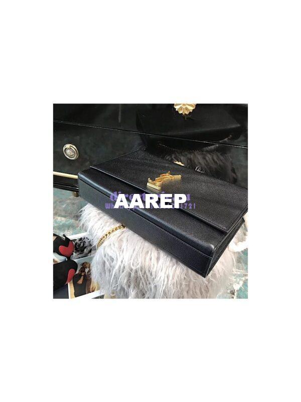 Replica YSL Saint Laurent Large Kate Chain Bag In Black Grain De Poudre Textured Leather Gold Hardware 4
