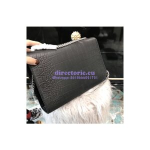 Replica YSL Saint Laurent Large Kate Chain Bag In Black Crocodile Embossed Leather