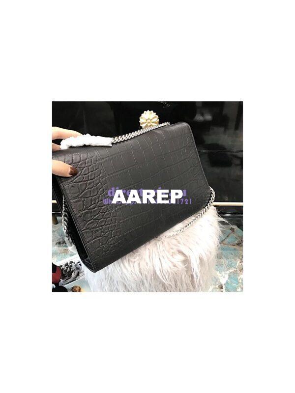 Replica YSL Saint Laurent Large Kate Chain Bag In Black Crocodile Embossed Leather 3