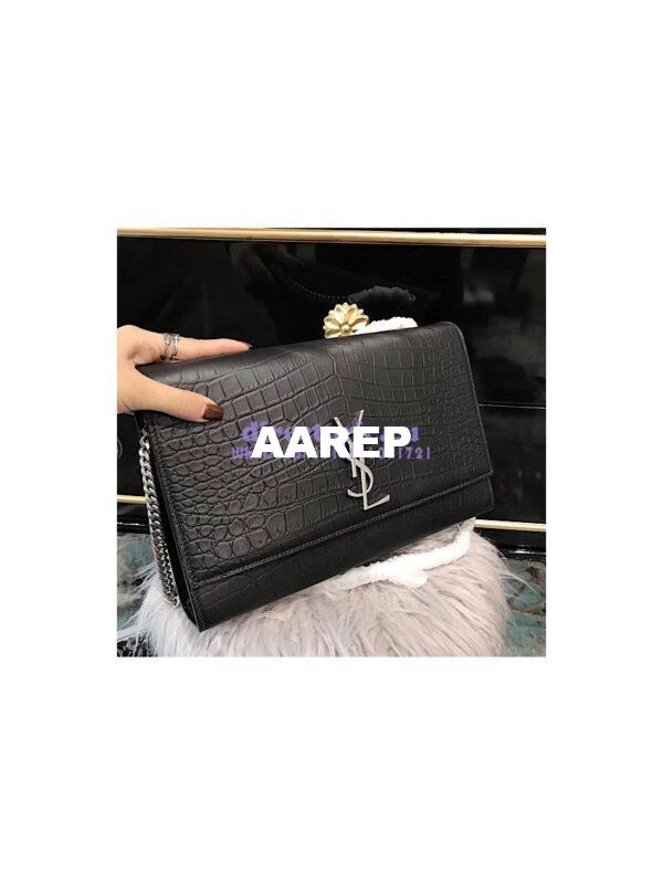Replica YSL Saint Laurent Large Kate Chain Bag In Black Crocodile Embossed Leather 5
