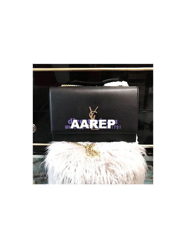 Replica YSL Saint Laurent Large Kate Chain Bag In Black Smooth Leather 3