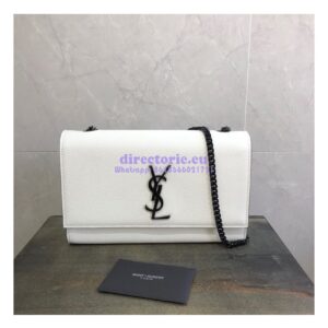 Replica YSL Saint Laurent Classic Monogram Satchel in Grain De Poudre Textured Leather White