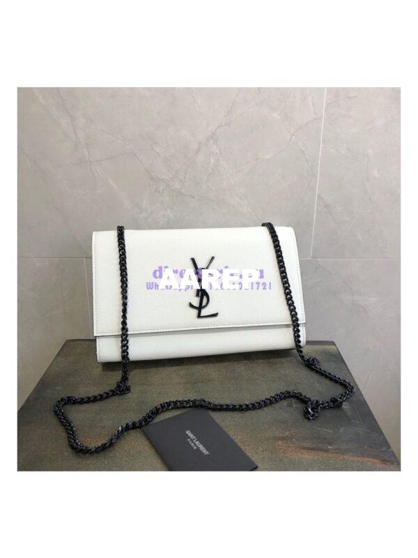 Replica YSL Saint Laurent Classic Monogram Satchel in Grain De Poudre Textured Leather White 4