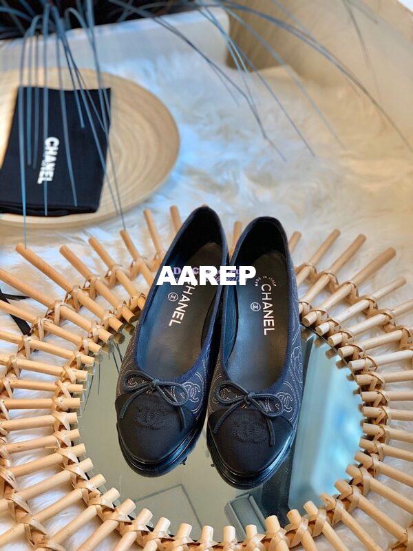 Replica Chanel Camellia Lambskin w Grossgrain Ballerinas G02819 DarkBlue 5