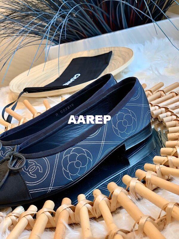 Replica Chanel Camellia Lambskin w Grossgrain Ballerinas G02819 DarkBlue 8
