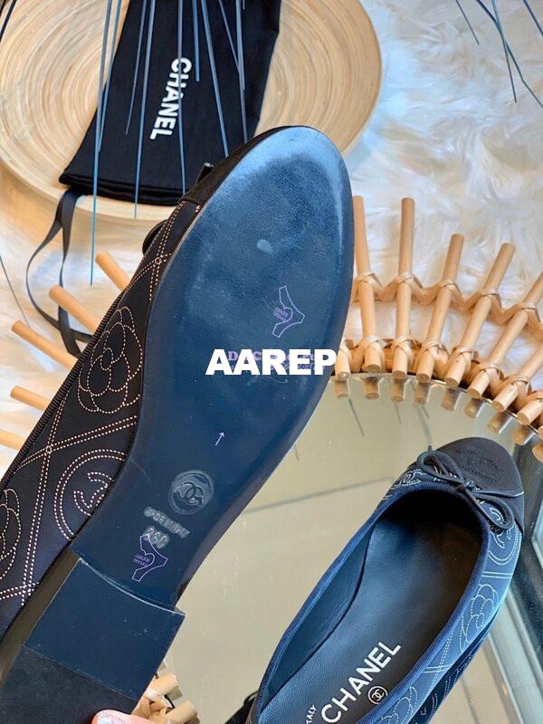 Replica Chanel Camellia Lambskin w Grossgrain Ballerinas G02819 DarkBlue 10
