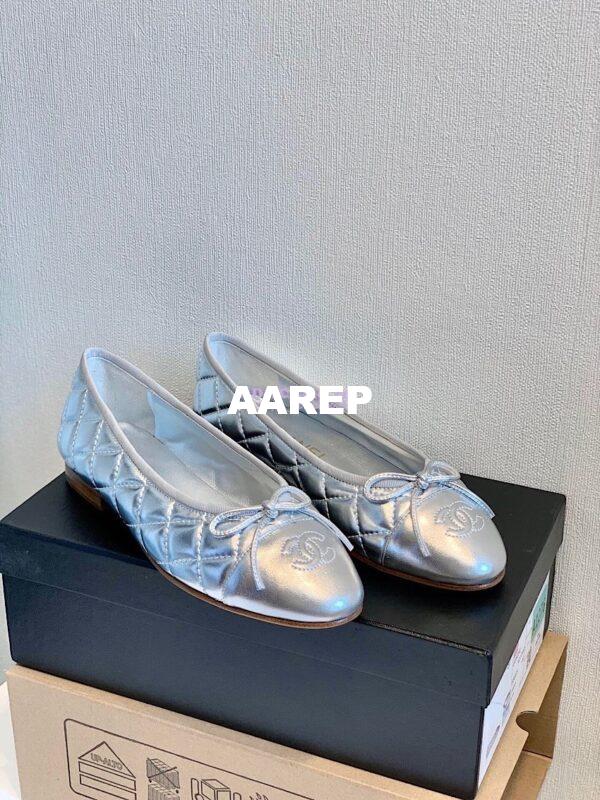 Replica Chanel Quilted Lambskin Ballerinas G02819 Metallic Silver
