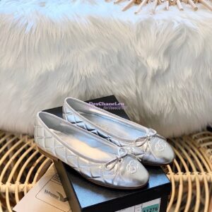 Replica Chanel Quilted Lambskin Ballerinas G02819 Metallic Silver 2