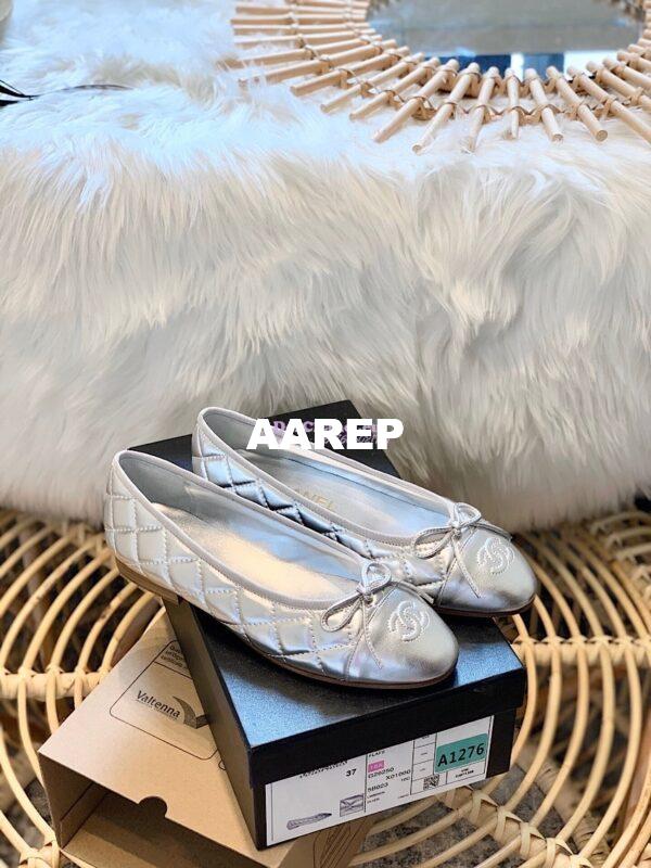 Replica Chanel Quilted Lambskin Ballerinas G02819 Metallic Silver 2