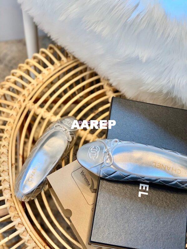 Replica Chanel Quilted Lambskin Ballerinas G02819 Metallic Silver 4