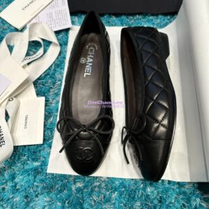 Replica Chanel Quilted Lambskin Ballerinas G02819 Black w Burgundy lining