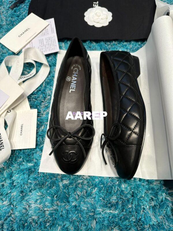 Replica Chanel Quilted Lambskin Ballerinas G02819 Black w Burgundy lining
