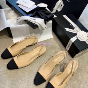 Replica Chanel Slingbacks 20mm Goatskin W/ Grosgrain G31319 Beige Black