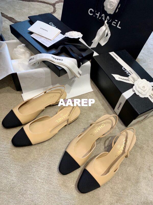 Replica Chanel Slingbacks 20mm Goatskin W/ Grosgrain G31319 Beige Black 3