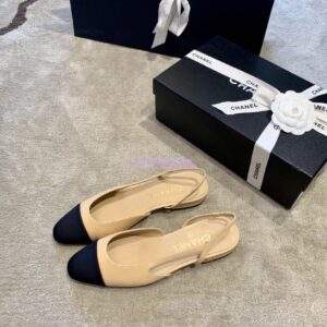 Replica Chanel Slingbacks 20mm Goatskin W/ Grosgrain G31319 Beige Black 2