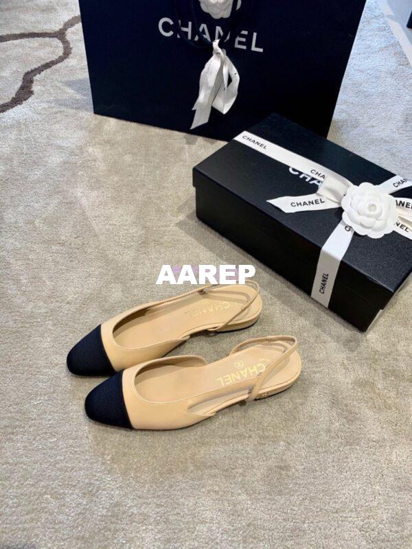 Replica Chanel Slingbacks 20mm Goatskin W/ Grosgrain G31319 Beige Black 4