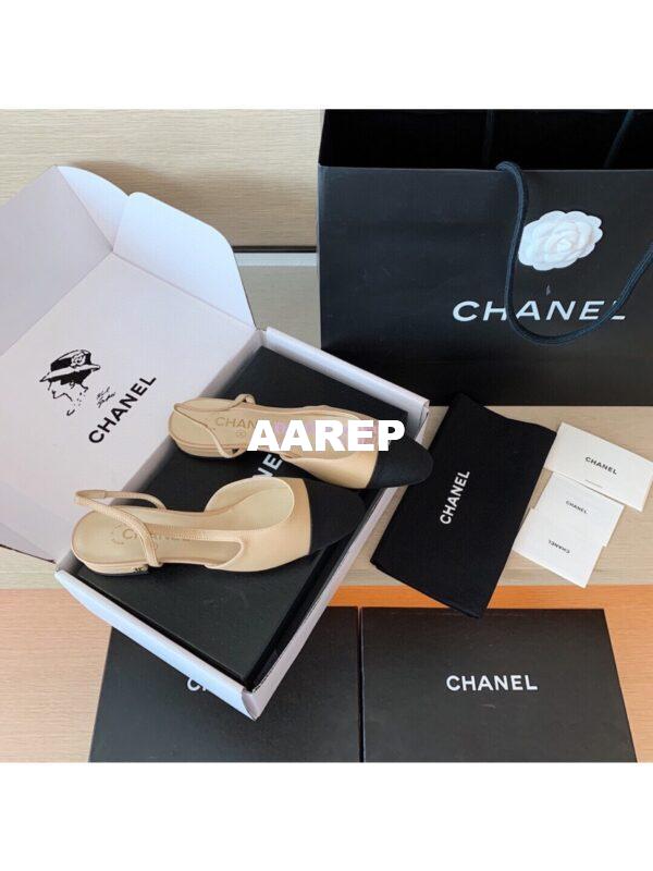 Replica Chanel Slingbacks 20mm Goatskin W/ Grosgrain G31319 Beige Black 5