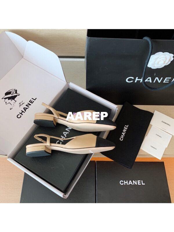 Replica Chanel Slingbacks 20mm Goatskin W/ Grosgrain G31319 Beige Black 6