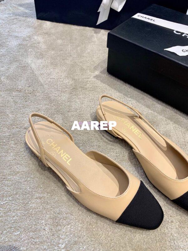 Replica Chanel Slingbacks 20mm Goatskin W/ Grosgrain G31319 Beige Black 9