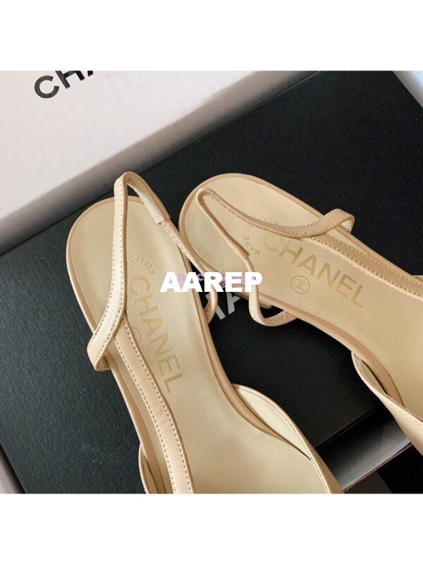Replica Chanel Slingbacks 20mm Goatskin W/ Grosgrain G31319 Beige Black 10