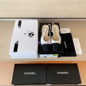 Replica Chanel Slingbacks 20mm Goatskin W/ Grosgrain G31319 Ivory Black