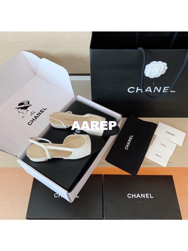 Replica Chanel Slingbacks 20mm Goatskin W/ Grosgrain G31319 Ivory Black 4
