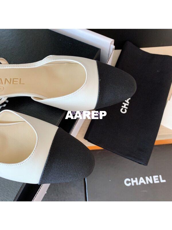Replica Chanel Slingbacks 20mm Goatskin W/ Grosgrain G31319 Ivory Black 5