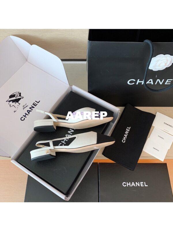 Replica Chanel Slingbacks 20mm Goatskin W/ Grosgrain G31319 Ivory Black 6