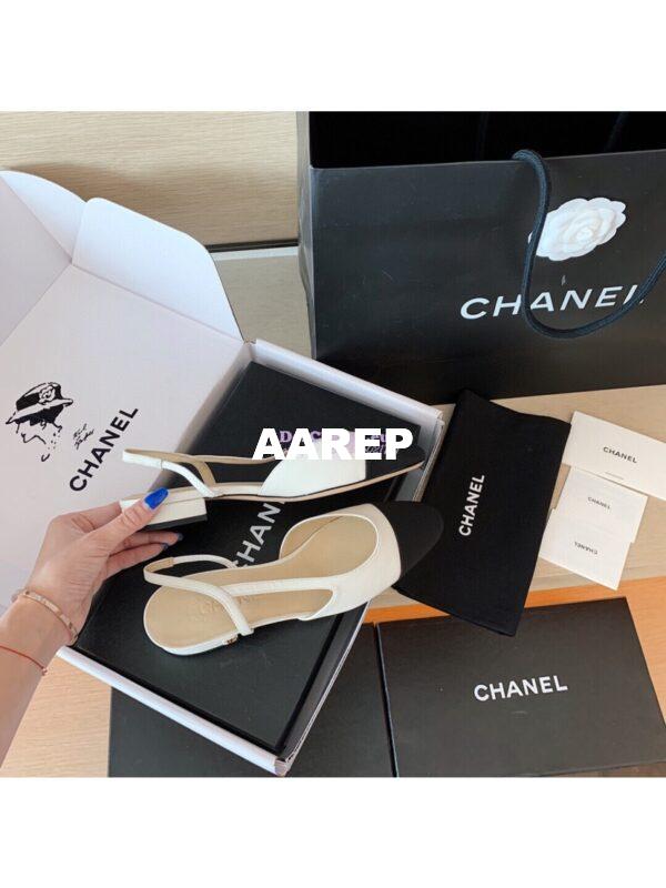 Replica Chanel Slingbacks 20mm Goatskin W/ Grosgrain G31319 Ivory Black 7