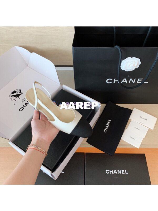 Replica Chanel Slingbacks 20mm Goatskin W/ Grosgrain G31319 Ivory Black 8