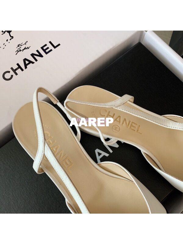Replica Chanel Slingbacks 20mm Goatskin W/ Grosgrain G31319 Ivory Black 9