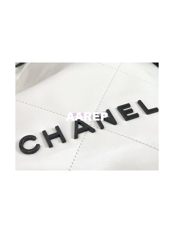 Replica Chanel 22 Backpack in Shiny Calfskin AS3313 White with Lacquered Metal 5