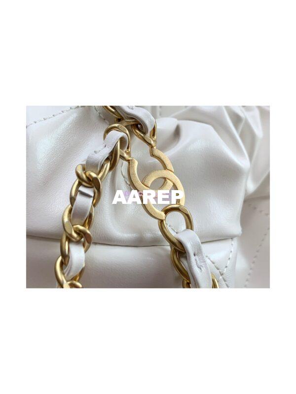 Replica Chanel 22 Backpack in Shiny Calfskin AS3313 White with Lacquered Metal 6