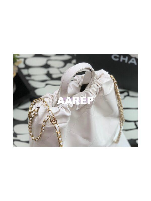 Replica Chanel 22 Backpack in Shiny Calfskin AS3313 White with Lacquered Metal 7