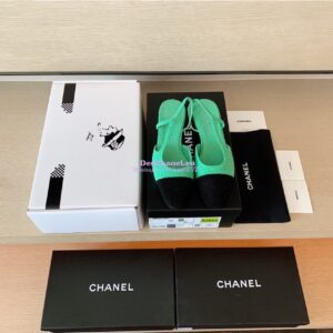 Replica Chanel Slingbacks 20mm Cotton Tweed G31319 Green Black
