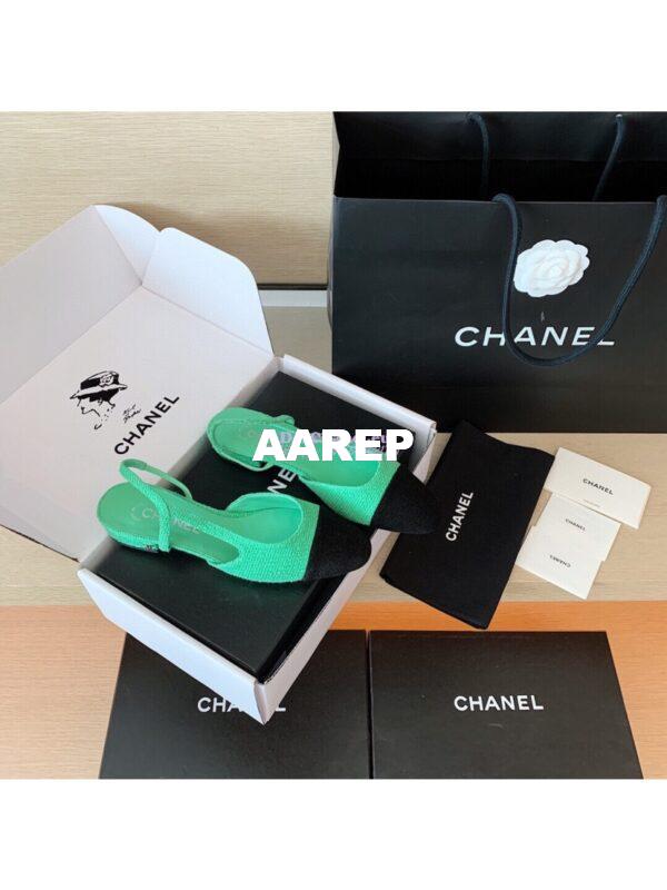 Replica Chanel Slingbacks 20mm Cotton Tweed G31319 Green Black 2