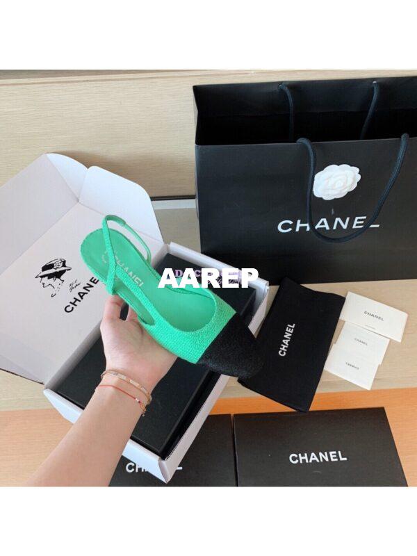 Replica Chanel Slingbacks 20mm Cotton Tweed G31319 Green Black 3