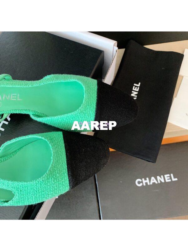 Replica Chanel Slingbacks 20mm Cotton Tweed G31319 Green Black 4